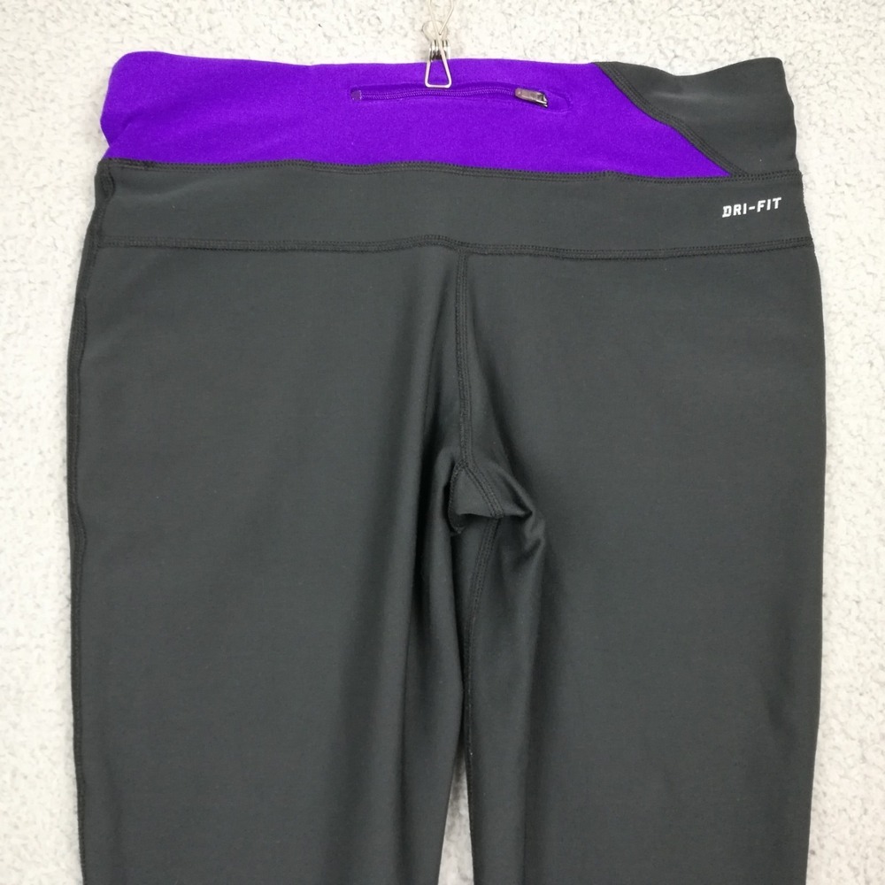 Nike Womens Pants Leggings Capri Black Purple "Just Do It" Running Pull On M - Picture 11 of 12